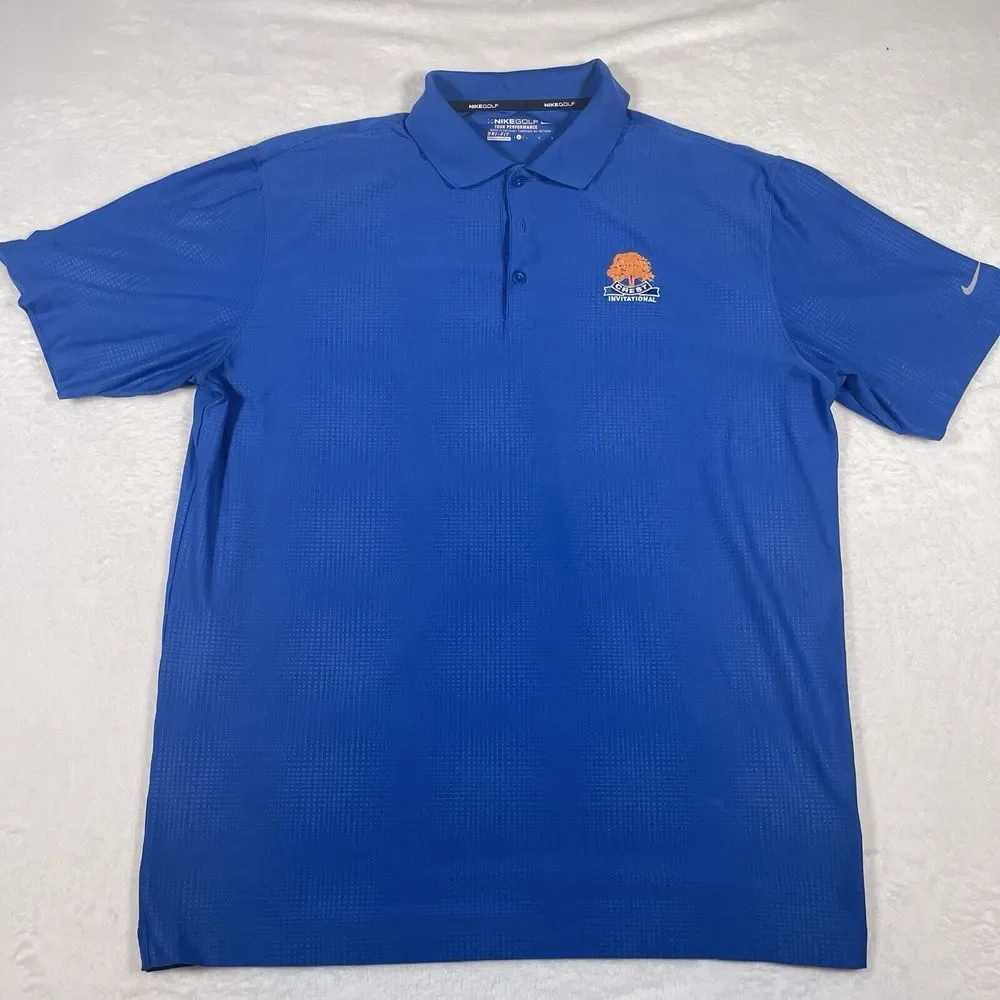 NIKE Dri Fit Tour Performance Golf Polo Blue Men's Size Large Crest Invitational